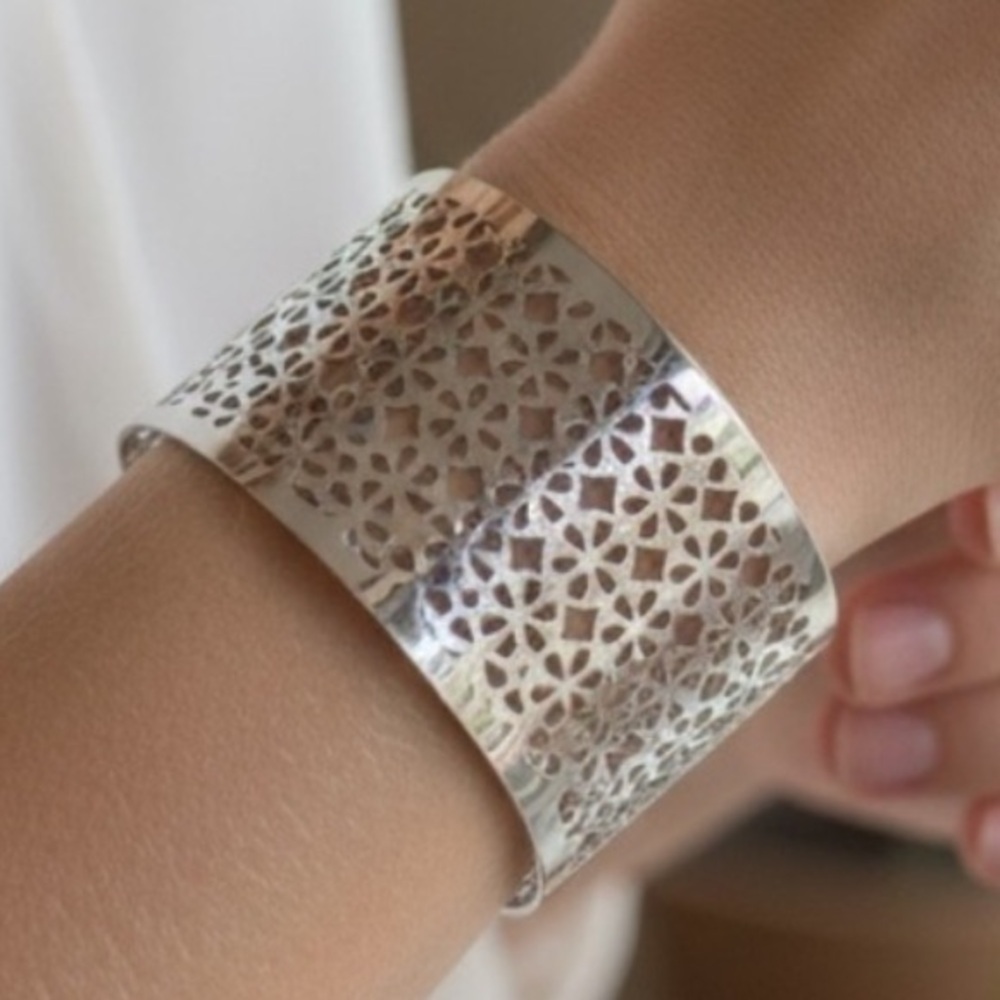 Silver Tone Wide Cuff Bracelet